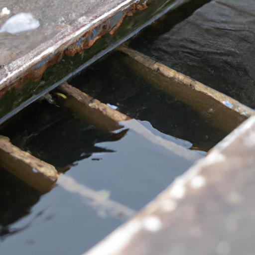 A clogged drain causing water to accumulate and potentially damage the surrounding area.