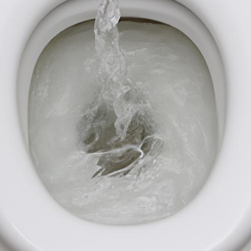 Water slowly fills up a clogged toilet bowl due to a slow flush