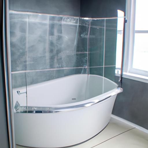 A sleek folding glass bathtub cover provides a modern and space-saving solution