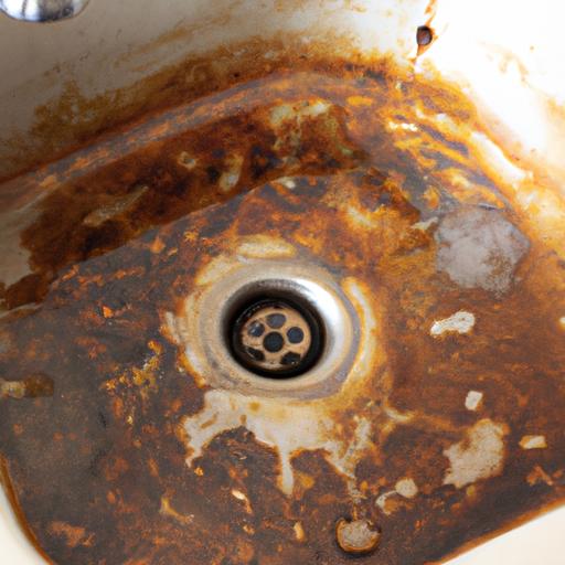 Stained laundry sink caused by rusty hot water.
