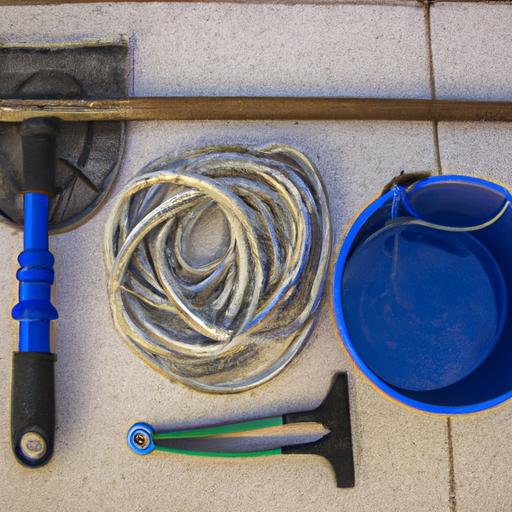 Drain cleaning tools including a 15m snake, plunger, and drain brush, ready for use.